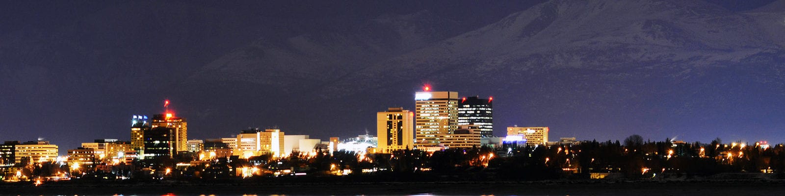 View of Anchorage, Alaska during the annual winter nighttime.