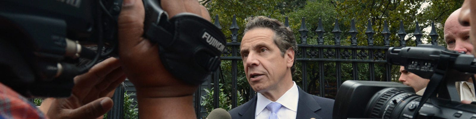 New York Gov. Andrew Cuomo answers reporters' questions during a 2014 emergency question session.