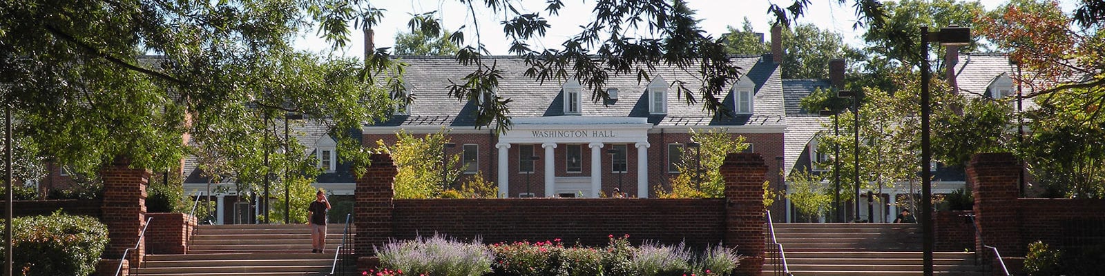 Washington Hall and Courtyard stands in the center of the University of Maryland campus dormitory section.