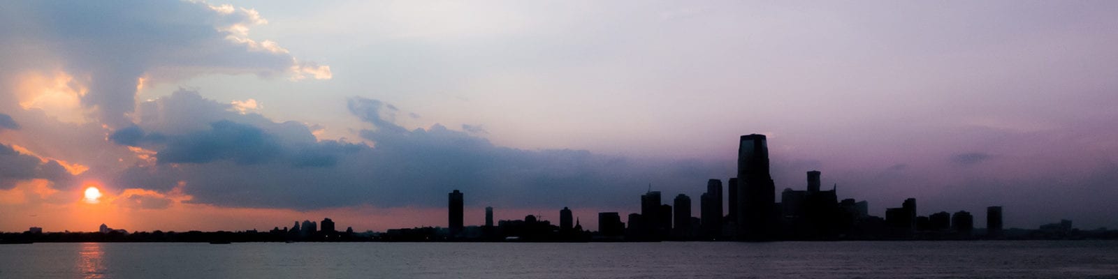 Looking across the water at the Newark, New Jersey shoreline.