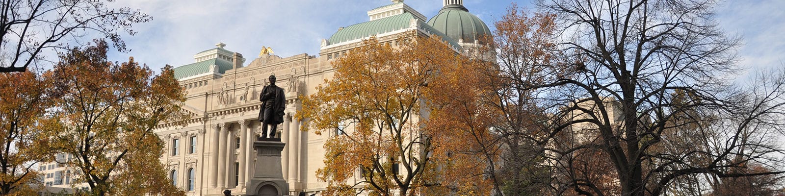 The Indiana State Capitol Building photographed on a sunny, Autumn day.