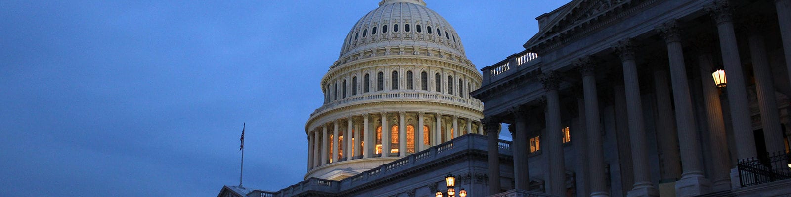 The U.S. Capitol Building in Washington D.C., photographed at dusk.